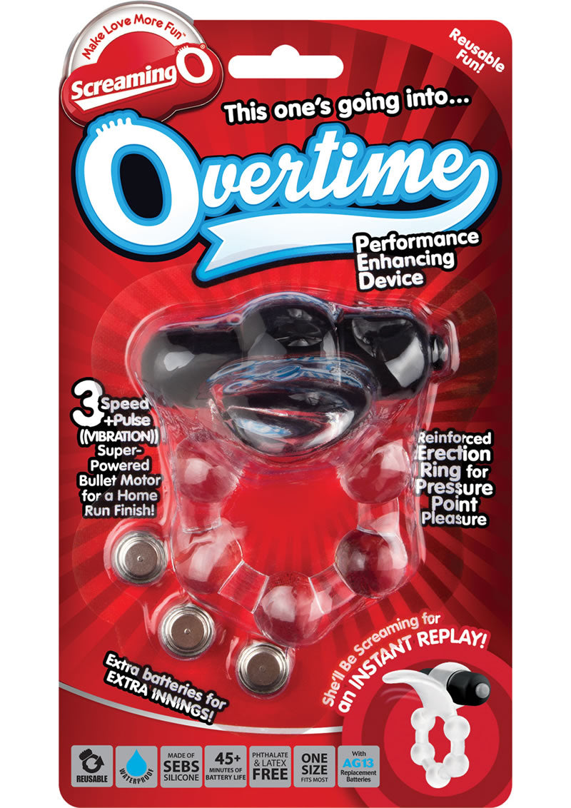 Screaming O Overtime Silicone Vibrating Cockring Waterproof Black