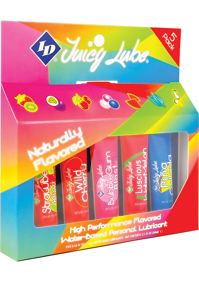 Lubricante a base de agua con sabor Juicy Lube, sabores variados, tubos de 0,42 onzas, 5 unidades por paquete