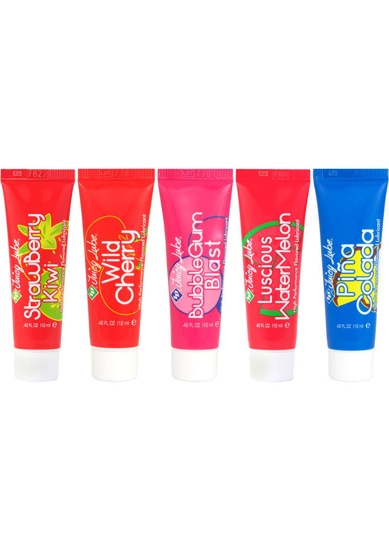 Lubricante a base de agua con sabor Juicy Lube, sabores variados, tubos de 0,42 onzas, 5 unidades por paquete