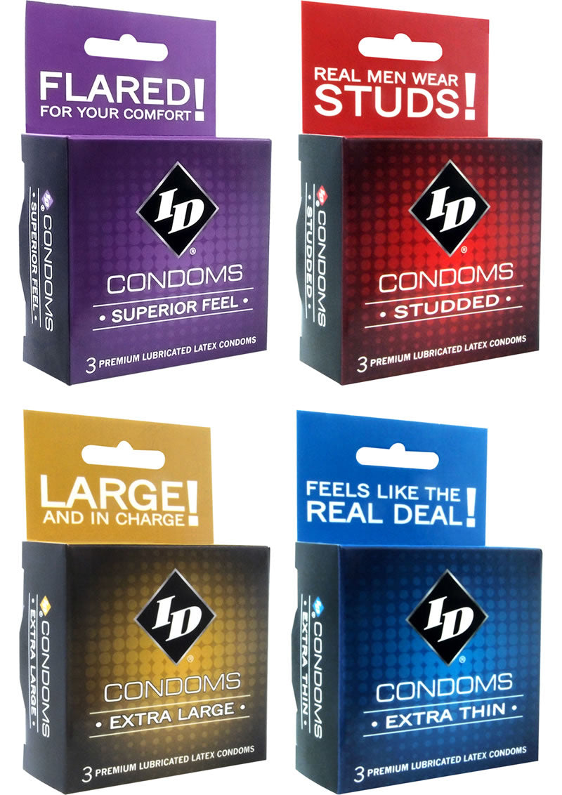 ID 3 Pack Lubricated Condoms Assorted 18 Packs Per Case