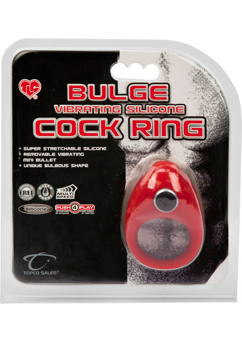 Bulge Vibrating Silicone Cock Ring Waterproof Red