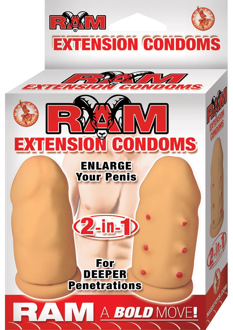 Ram Extension Condoms Latex Extender Sleeves Flesh 2 Each Per Box