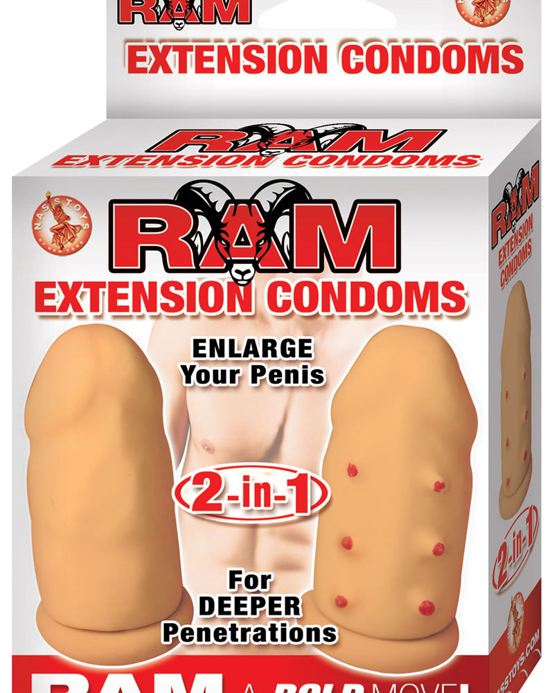 Condones de extensión Ram, fundas de látex, color carne, 2 unidades por caja