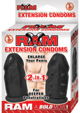 Condones Ram Extension de látex con fundas extensoras, color negro, 2 unidades por caja