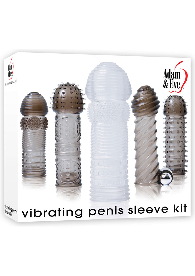 Adam and Eve - Vibrating Textured Penis Sleeve Kit With Bullet (6 Piece) - Clear