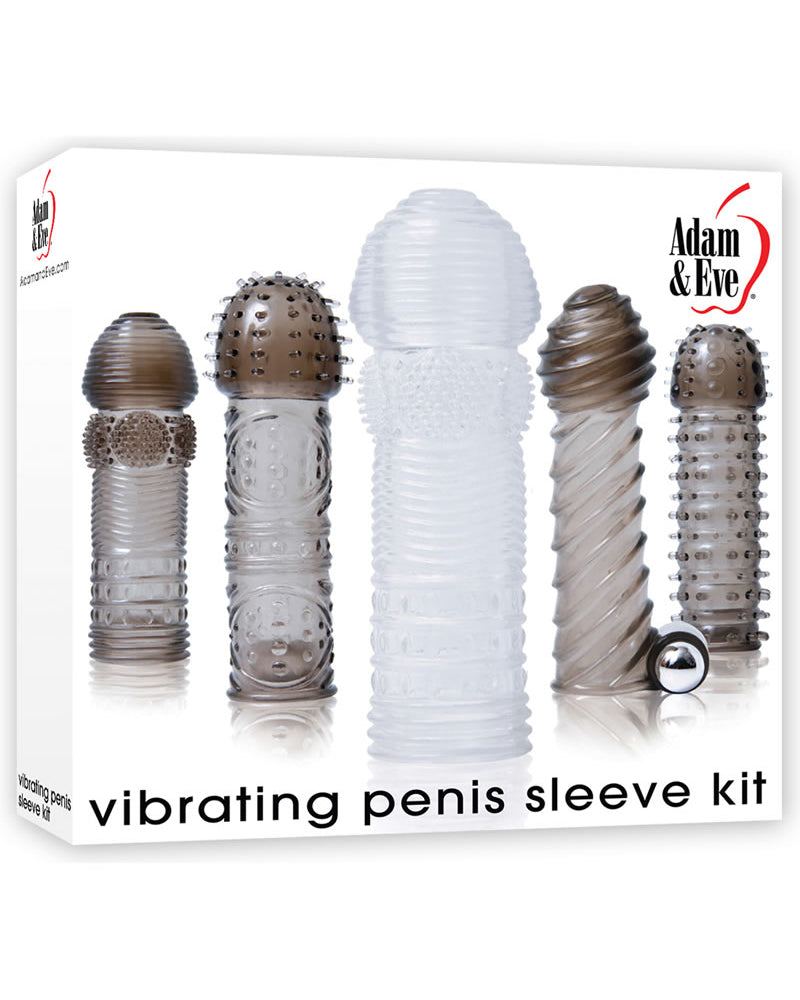 Adam and Eve - Vibrating Textured Penis Sleeve Kit With Bullet (6 Piece) - Clear