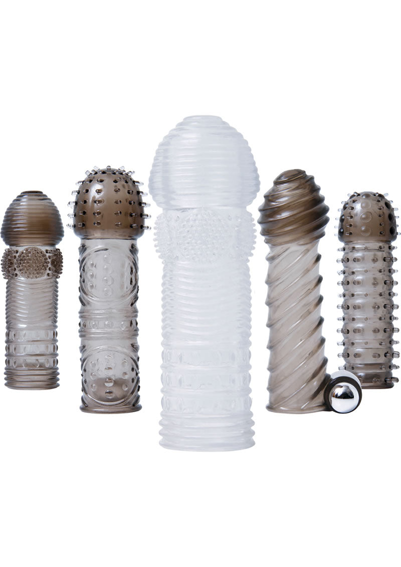 Adam and Eve - Vibrating Textured Penis Sleeve Kit With Bullet (6 Piece) - Clear