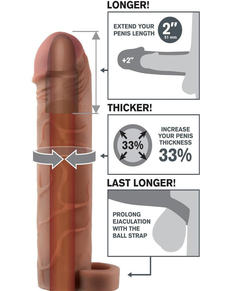 Fantasy Xtensions Perfect 2 Inch Extension Sleeve With Ball Strap Brown 8 Inch