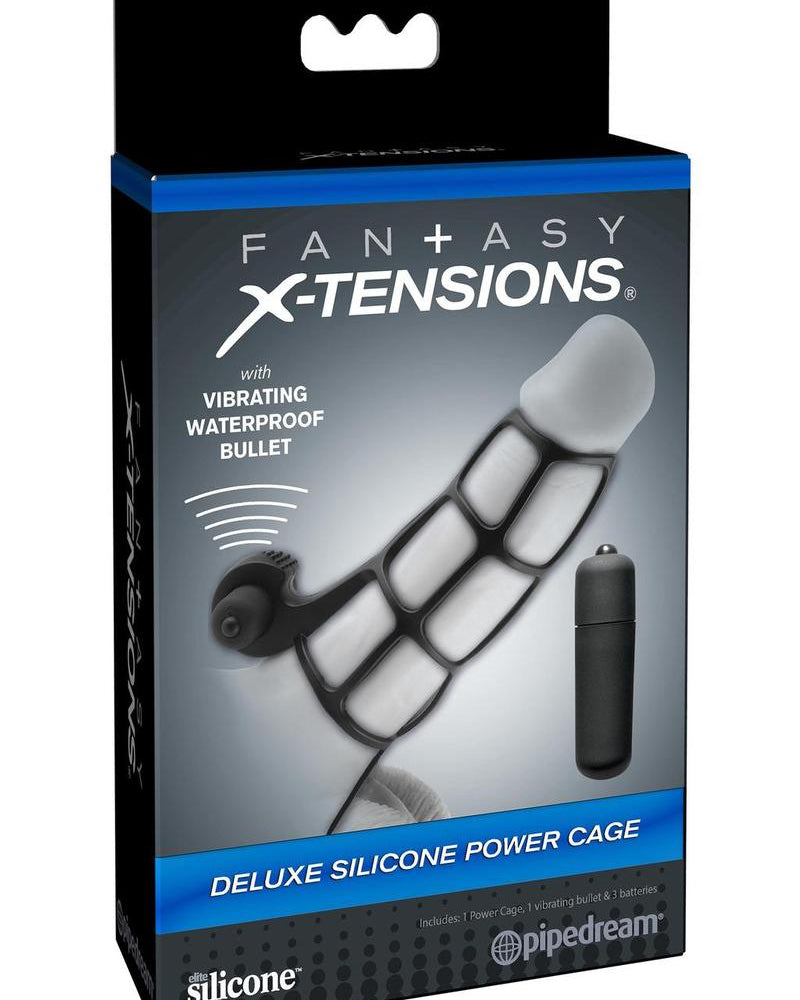 Fantasy Xtensions Silicone Deluxe Power Vibrating Cock Cage Black