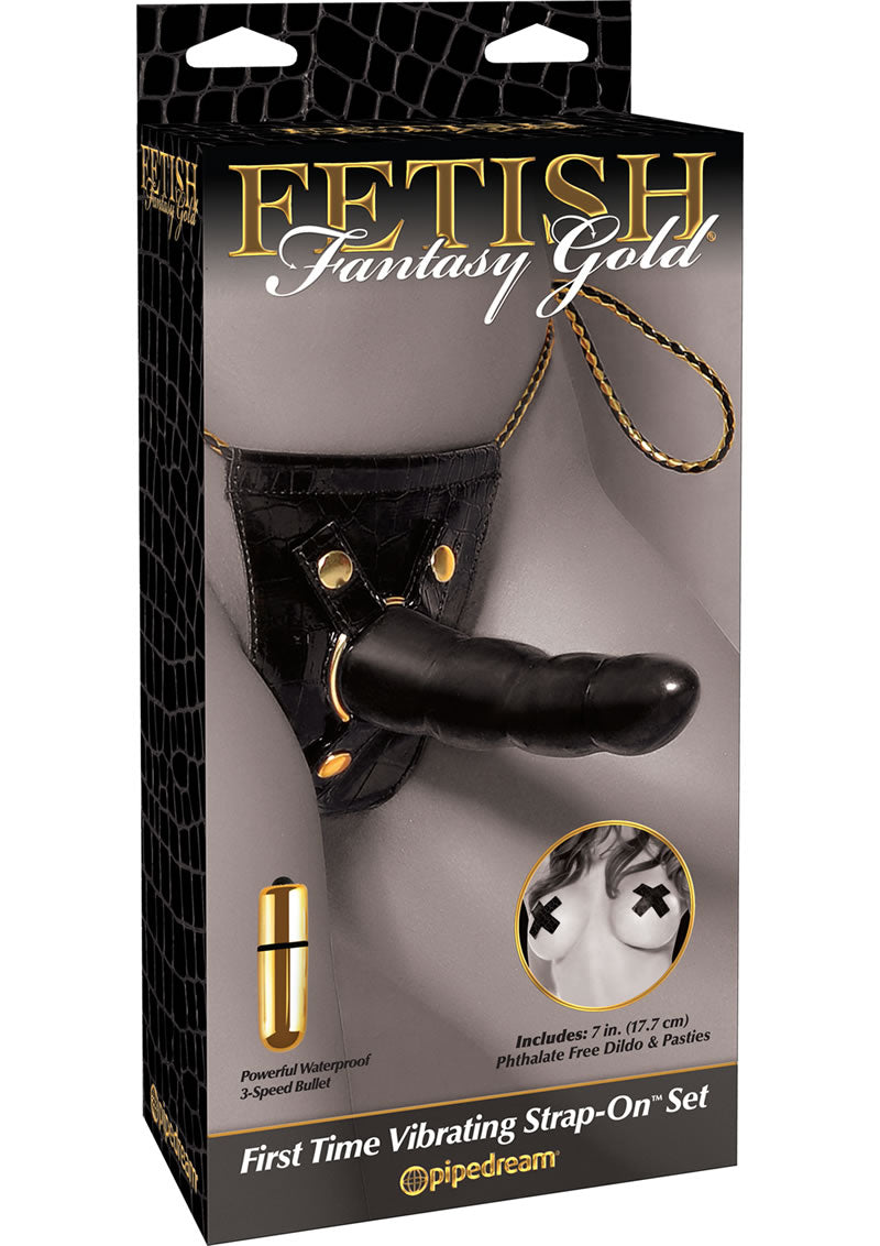 Fetish Fantasy Gold First Time Vibrating Strap-On Set Black/Gold