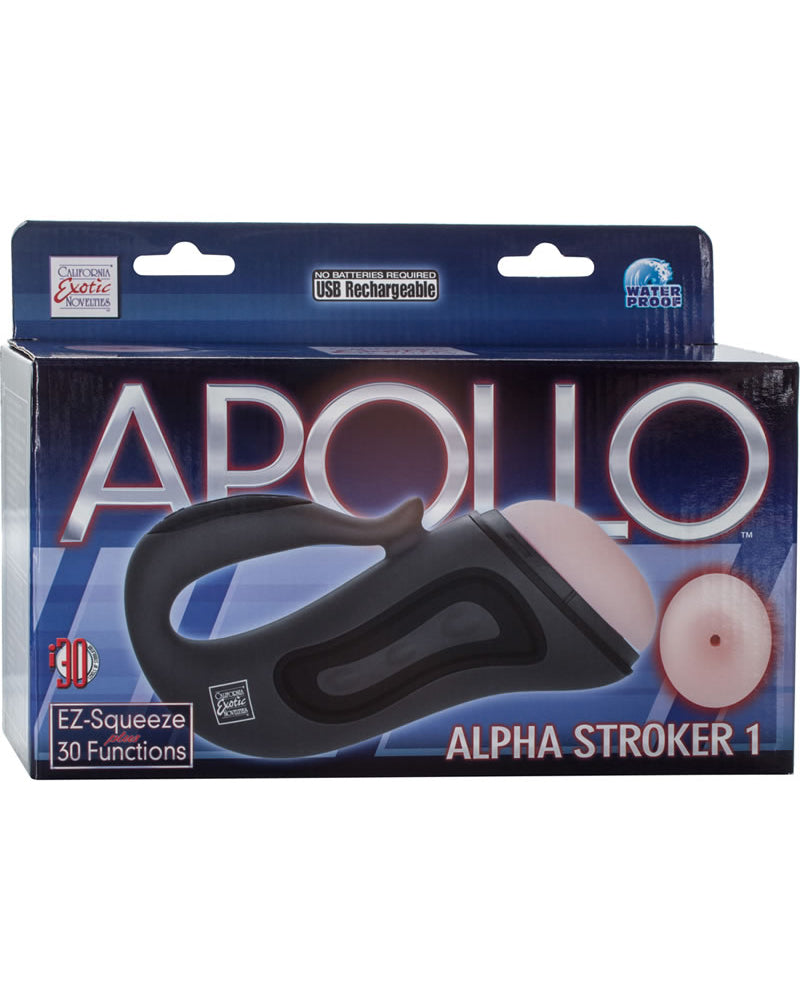 Masturbador recargable Apollo Alpha Stroker 1 con funda, resistente al agua, color gris, 10 pulgadas