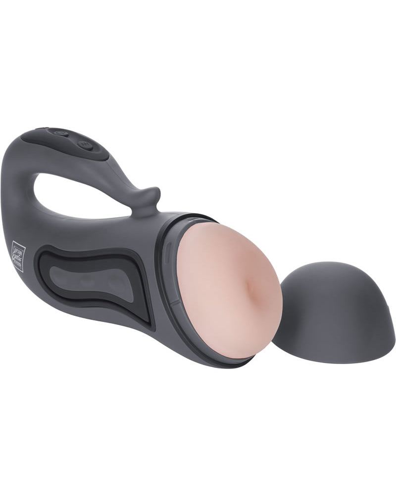 Masturbador recargable Apollo Alpha Stroker 1 con funda, resistente al agua, color gris, 10 pulgadas