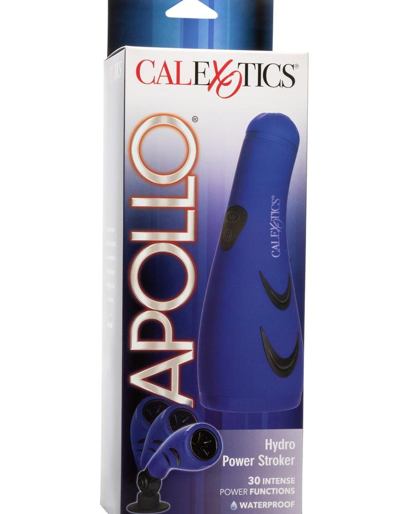 Masturbador de silicona Apollo Hydro Power Stroker resistente al agua, color azul, 9,25 pulgadas