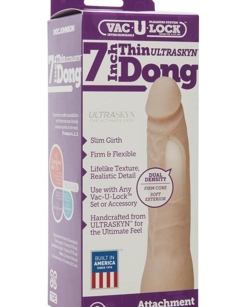 Accesorio para pene realista Vac U Lock UR3, fino, blanco, 7,5 pulgadas