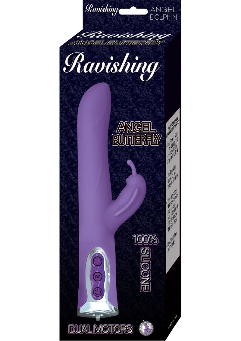 Ravishing Angel Butterfly Vibrador de silicona con doble motor y estimulador de clítoris, resistente al agua, morado, 9,37 pulgadas