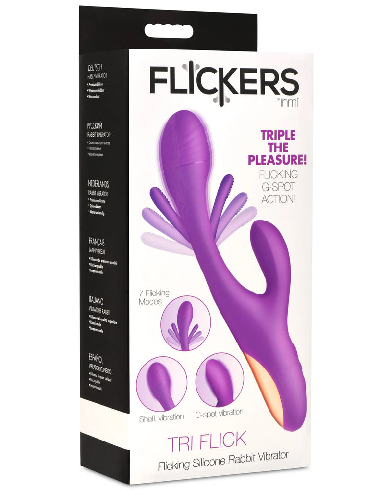 "Tri-Flick Flicking Silicone Rabbit Vibrator - Purple INM-AH411"