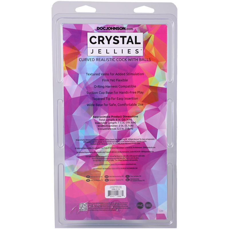 Crystal Jellies - Curved Realistic Cock With Balls - 8 Inch Teal