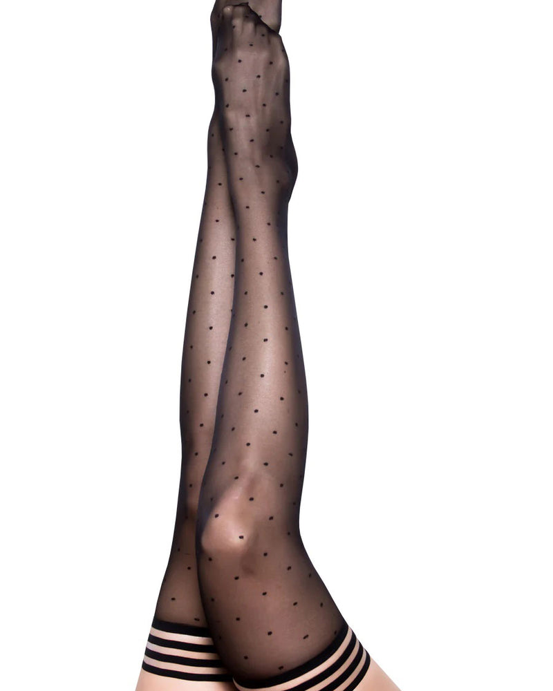 "Ally - Polka Dot Thigh High - Size a - Black KX-1304A-BLK-A"