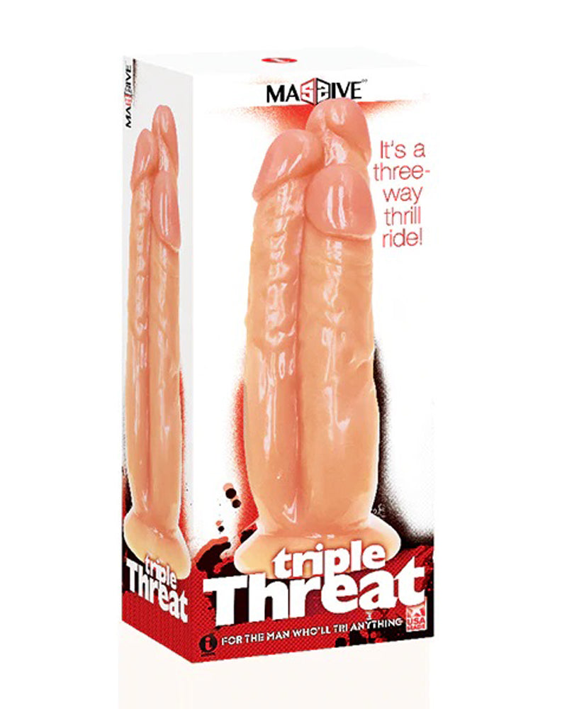 "Massive Triple Threat - 3 Cock Dildo 11.2 Inch - Flesh IC5064"
