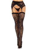 "2 Pc Rachel Lace Thigh High and Crossover Garter Belt - One Size - Black LA-1608BLKOS"