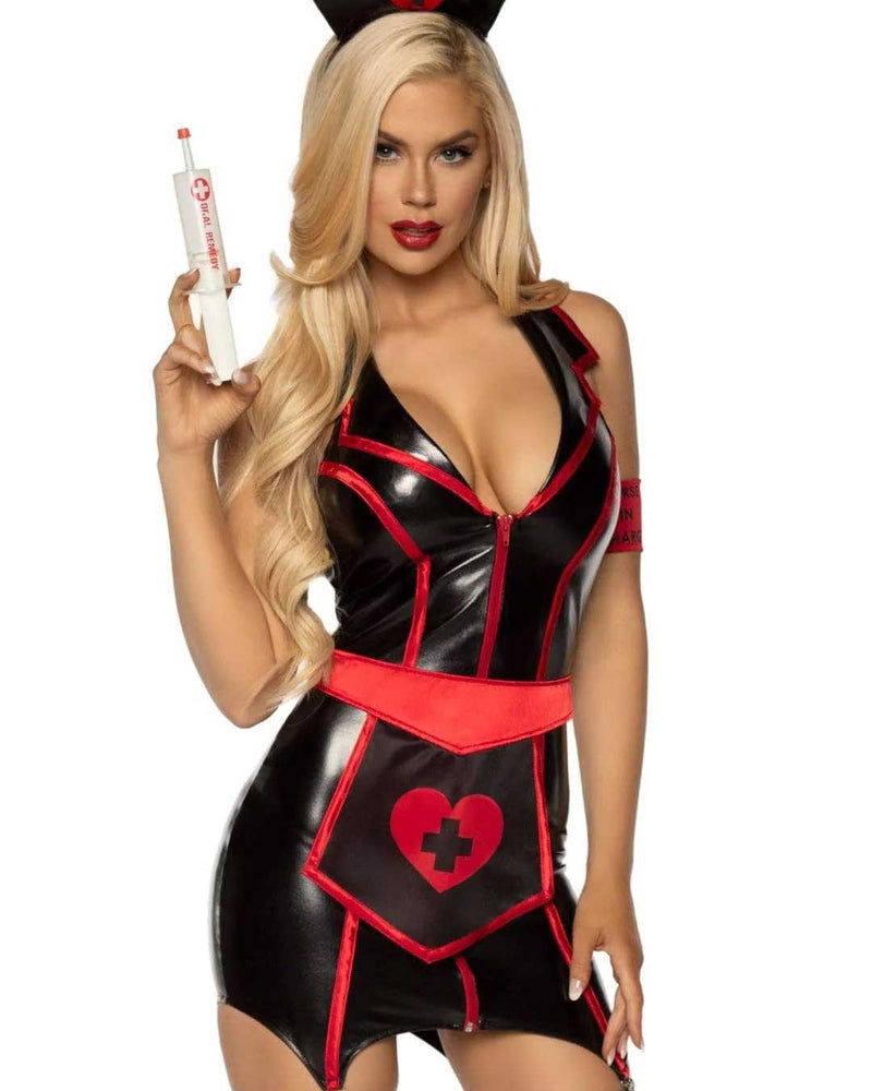Naughty Nurse Costume - Medium - Black/red