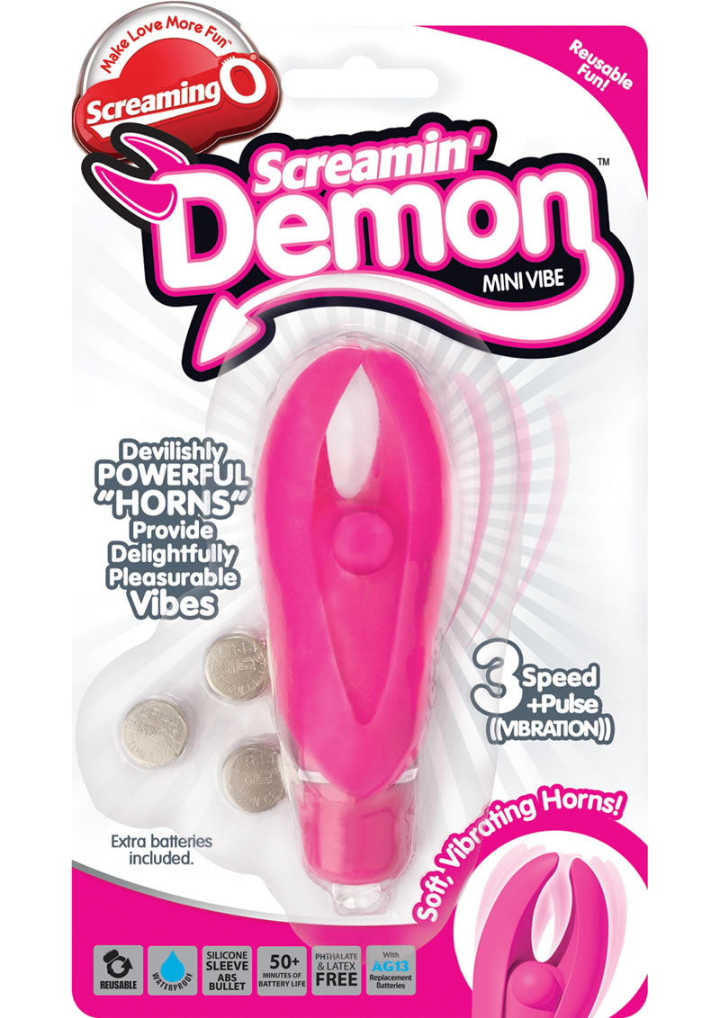 Mini vibrador Scream Demon con funda de silicona, resistente al agua, color rosa