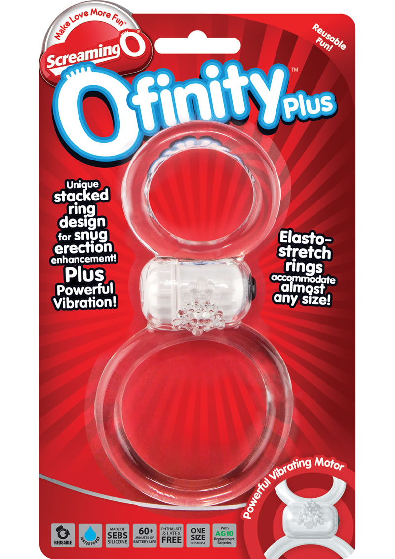 Ofinity Plus Super Stretchy Vibrating Double Silicone Cockring Waterproof Clear