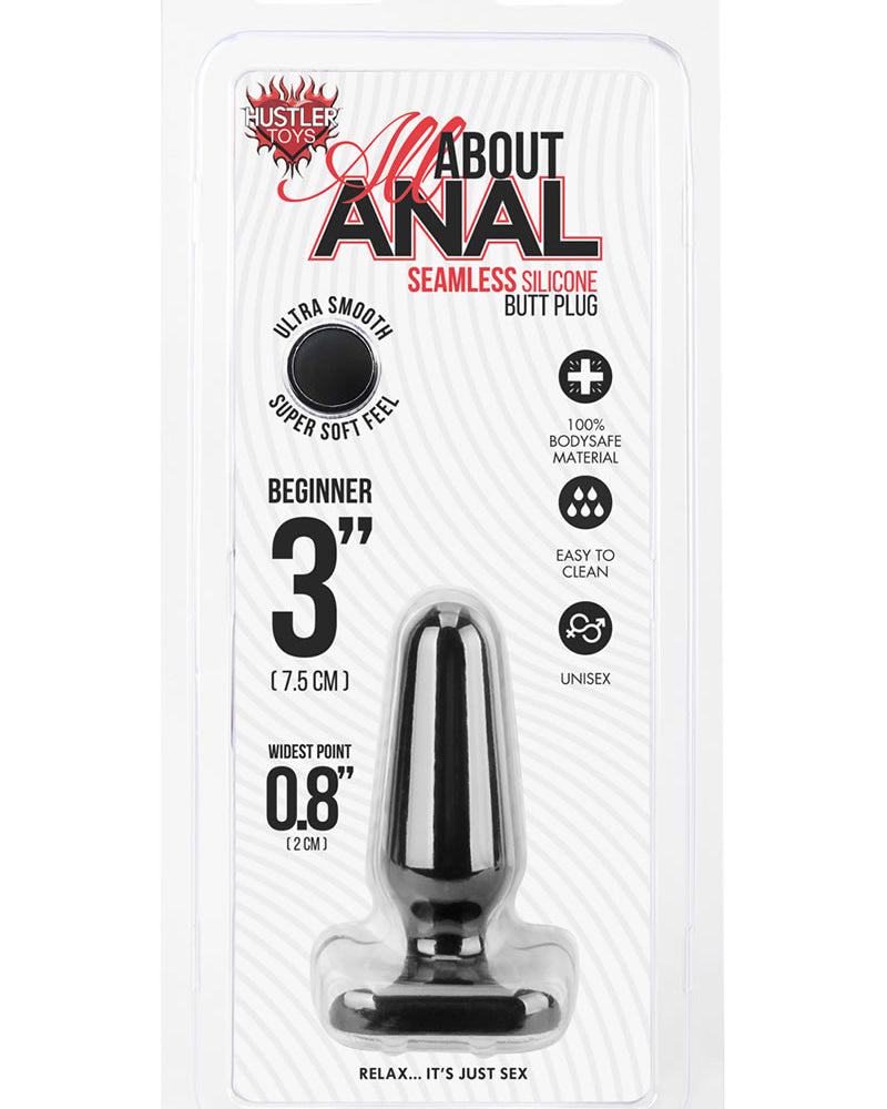Tapón anal de silicona sin costuras Hustler All About Anal de 3 pulgadas, color negro