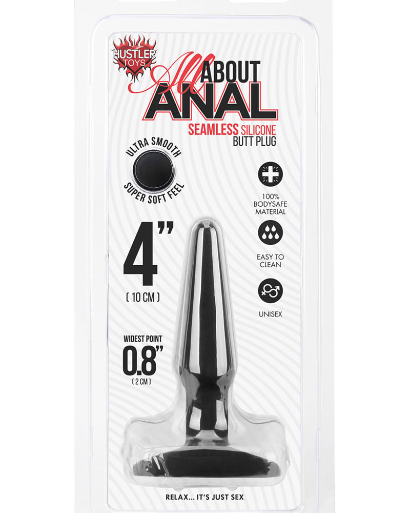 Tapón anal de silicona sin costuras Hustler All About Anal de 4 pulgadas, color negro