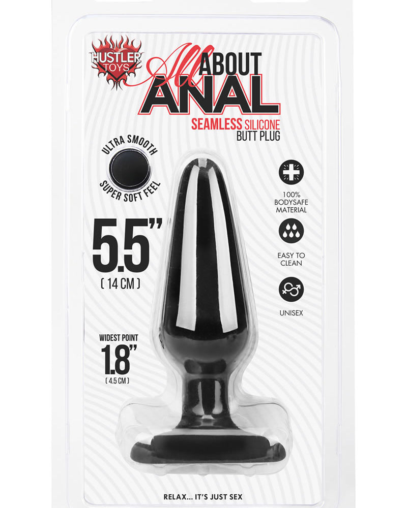Tapón anal de silicona sin costuras Hustler All About Anal de 5,5 pulgadas, color negro