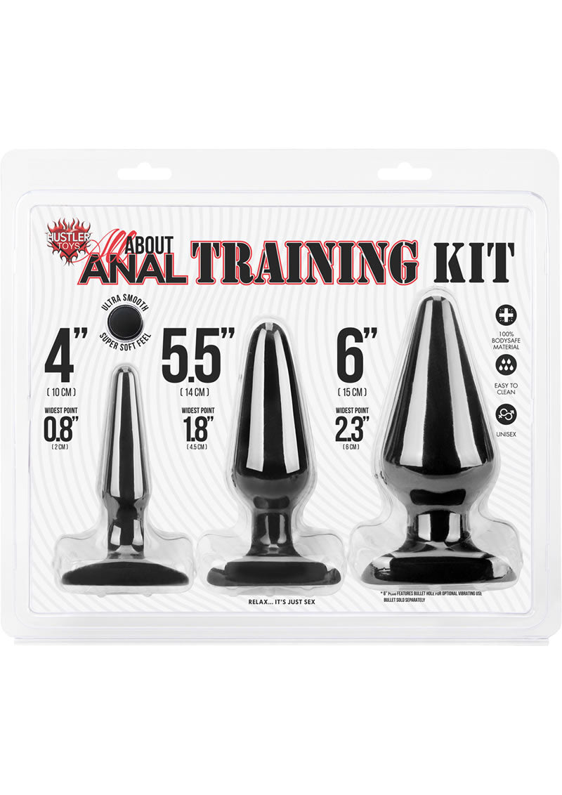 Hustler All About Anal Training Kit Silicone Anal Plugs Black 3 Each Per Kit