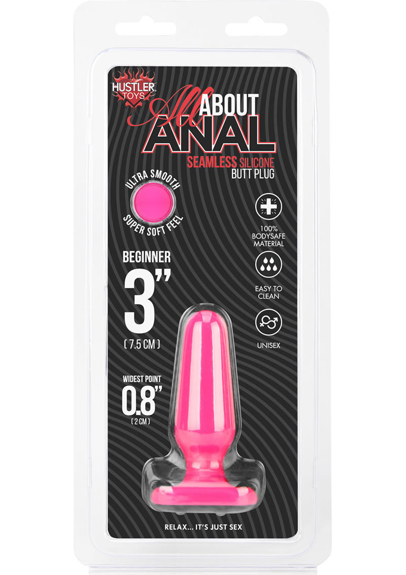 Tapón anal de silicona sin costuras Hustler All About Anal de 3 pulgadas de color rosa