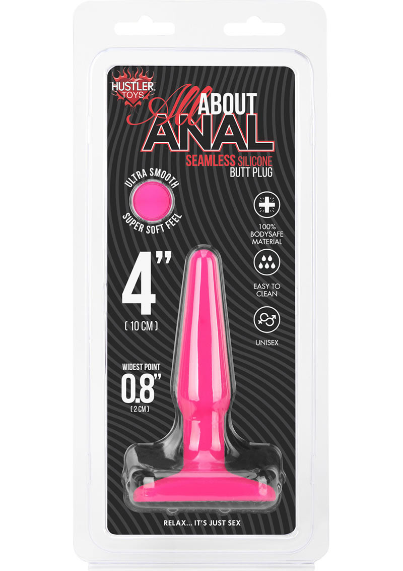 Tapón anal de silicona sin costuras Hustler All About Anal de 4 pulgadas, color rosa