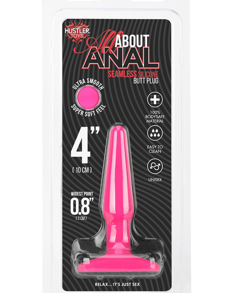 Tapón anal de silicona sin costuras Hustler All About Anal de 4 pulgadas, color rosa