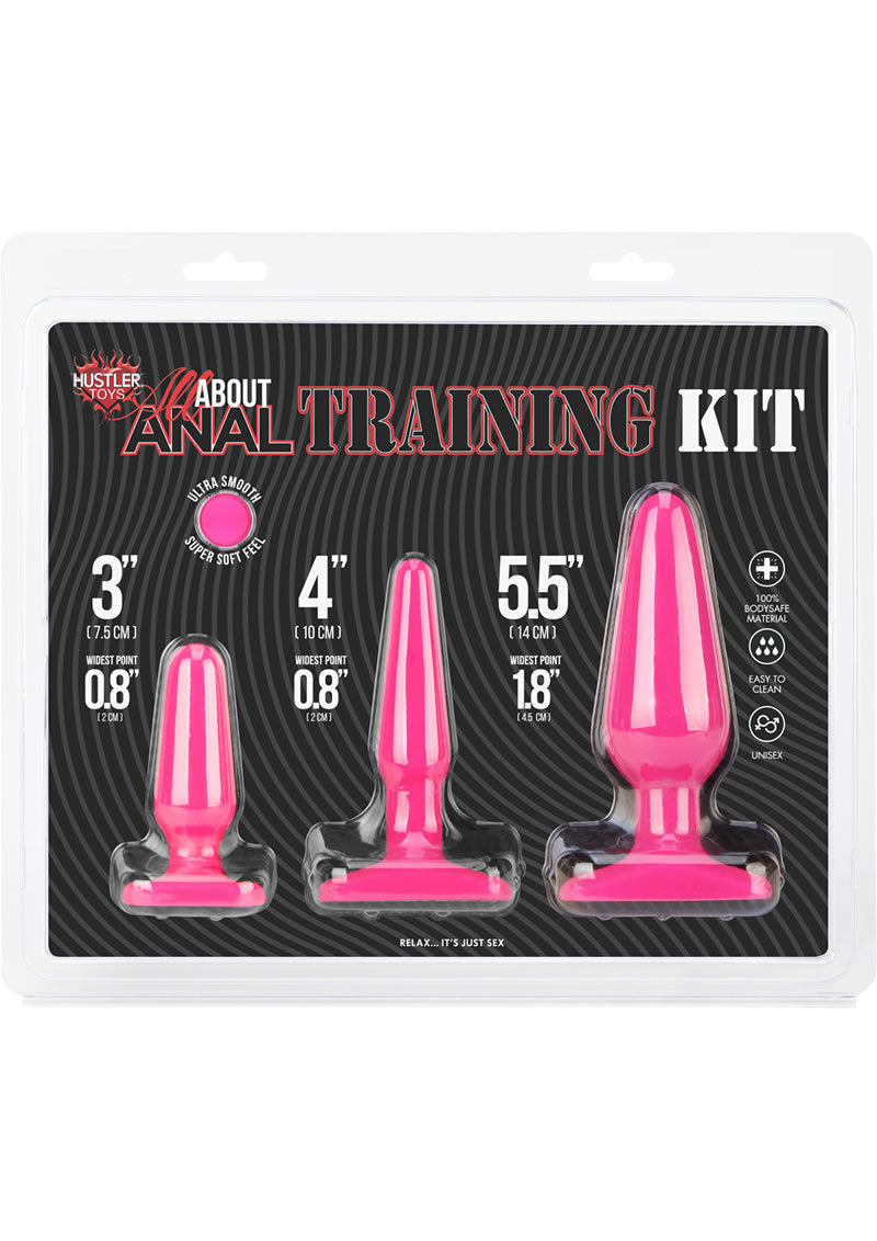 Kit de entrenamiento anal Hustler All About Anal, tapones anales de silicona de color rosa, 3 unidades por kit