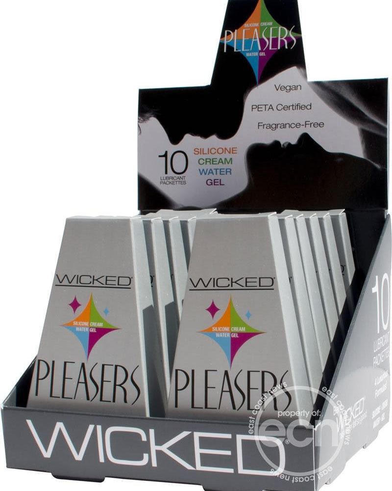 Lubricantes Wicked Pleasers, paquete variado, expositor para mostrador, 12 cajas por expositor, 10 paquetes por caja