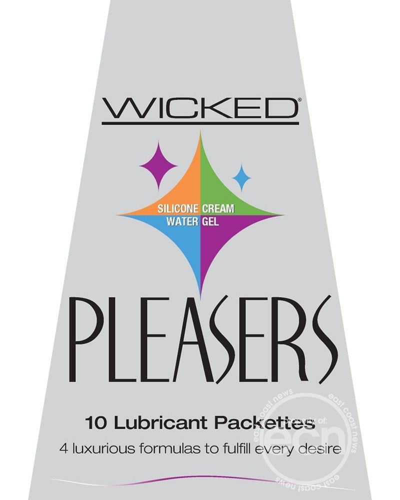 Lubricantes Wicked Pleasers, paquete variado, expositor para mostrador, 12 cajas por expositor, 10 paquetes por caja