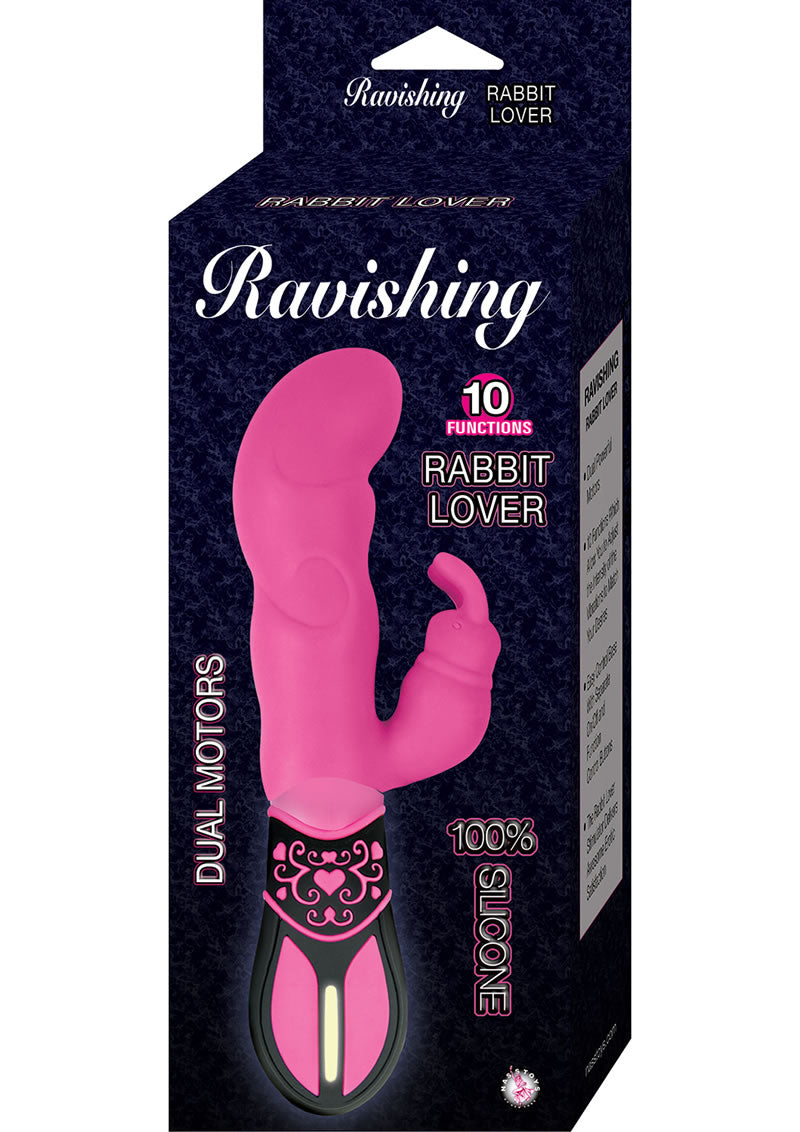 Ravishing 10 Function Rabbit Lover Silicone Vibe Waterproof Pink 7.75 Inch