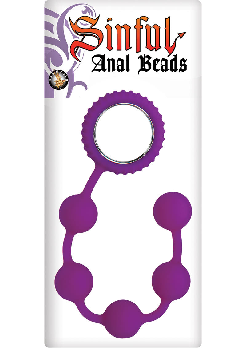 Sinful Anal Beads Silicone Purple 12 Inch