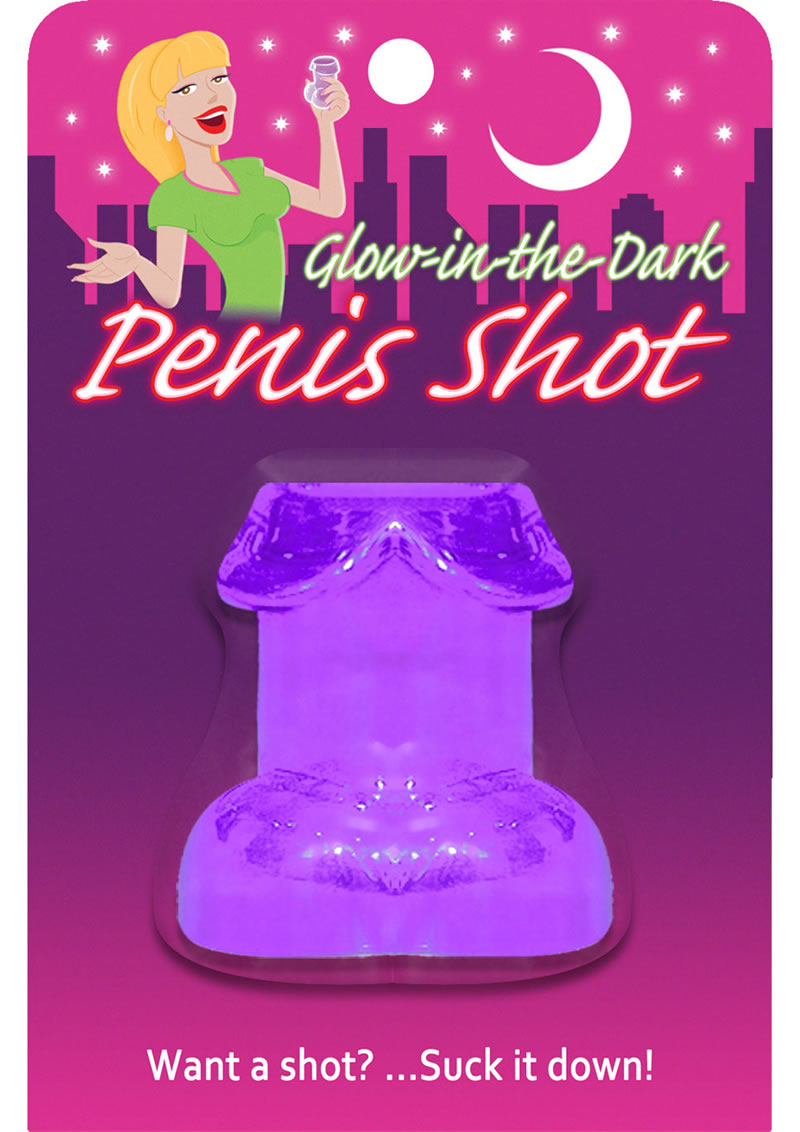 Vaso de chupito con forma de pene que brilla en la oscuridad, morado