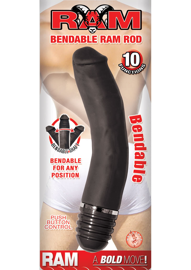 Ram Bendable Ram Rod Silicone Vibrating Dong Waterproof Black 7.75 Inch