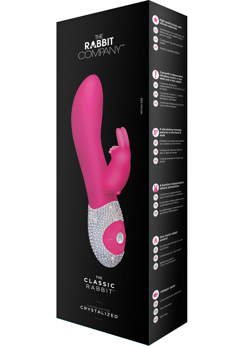 Vibrador de silicona Rabbit Classic, edición limitada, rosa intenso y cristalizado