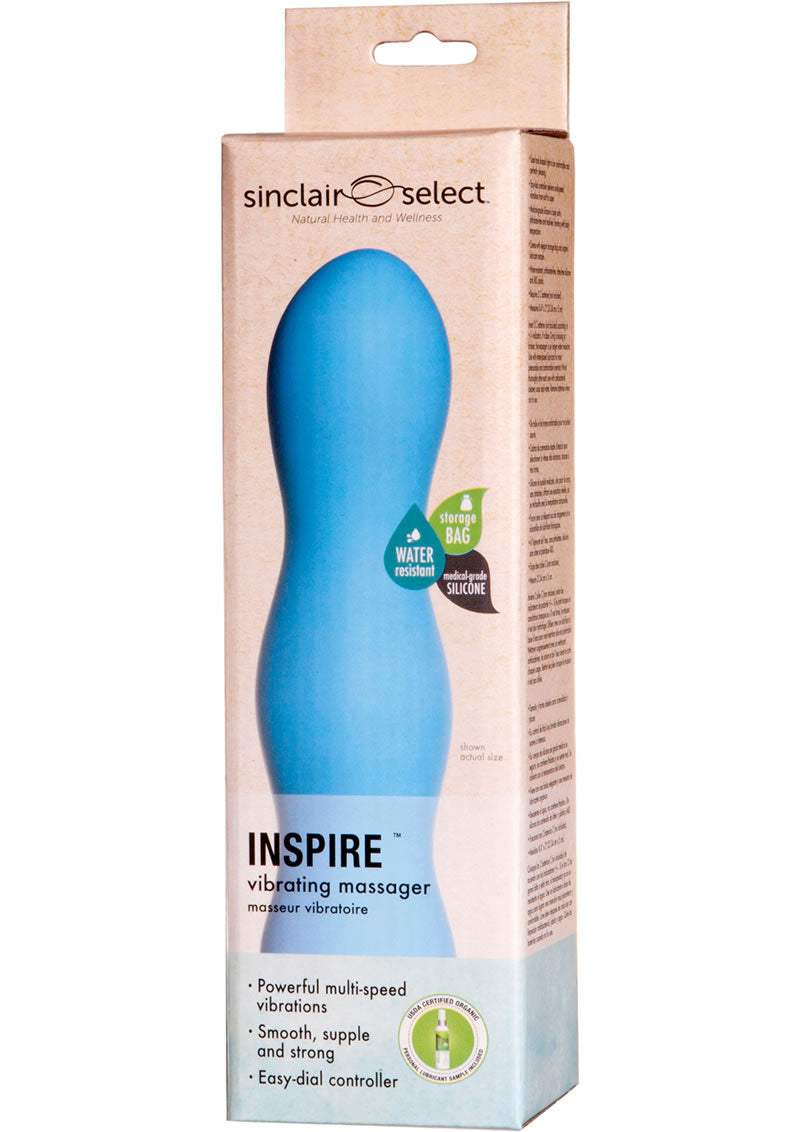 Masajeador vibratorio de silicona Inspire de Sinclair Select, resistente al agua, color azul