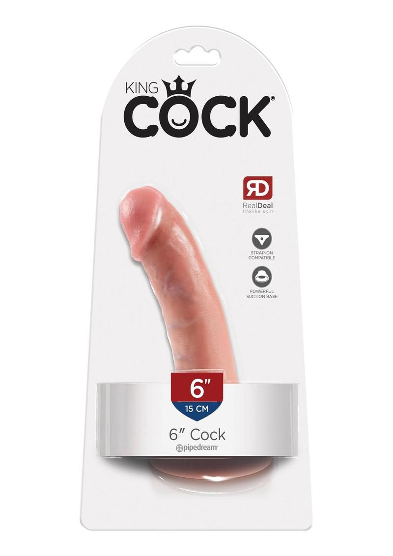 King Cock - Dildo With Balls / Suction - 6"  Black/Brown/Flesh/Tan/Clear/