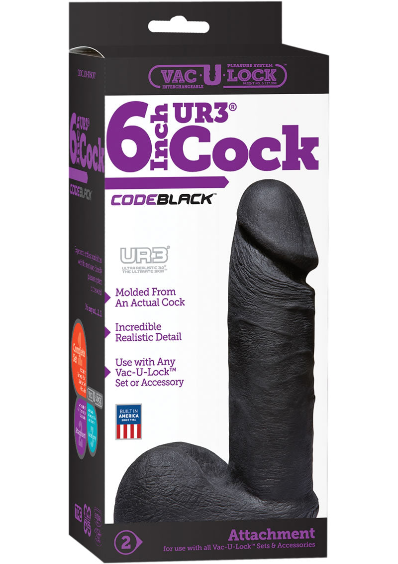 Vac U Lock Codeblack UR3 - Pene realista con accesorio para testículos, color negro, 6 pulgadas