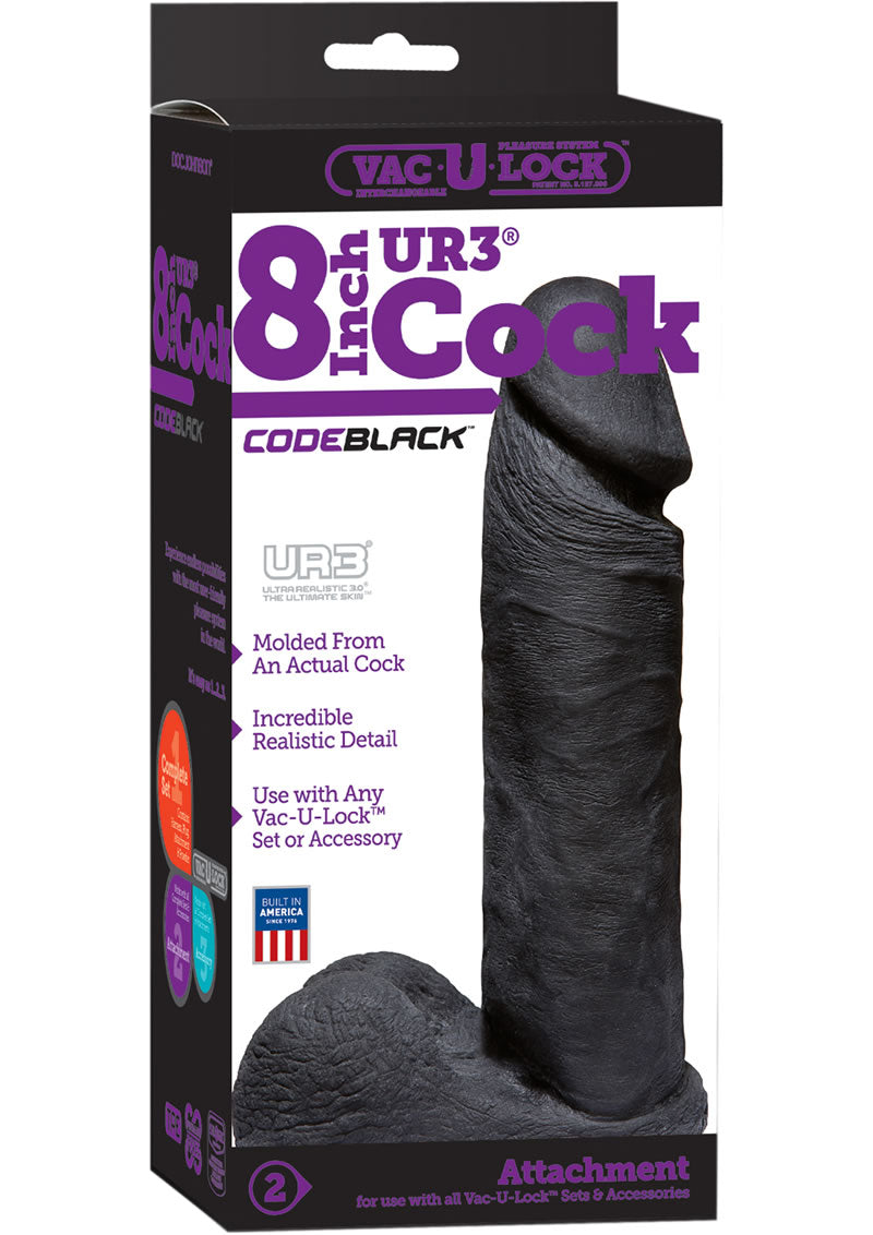 Vac U Lock Codeblack UR3 - Pene realista con accesorio para testículos, color negro, 8 pulgadas