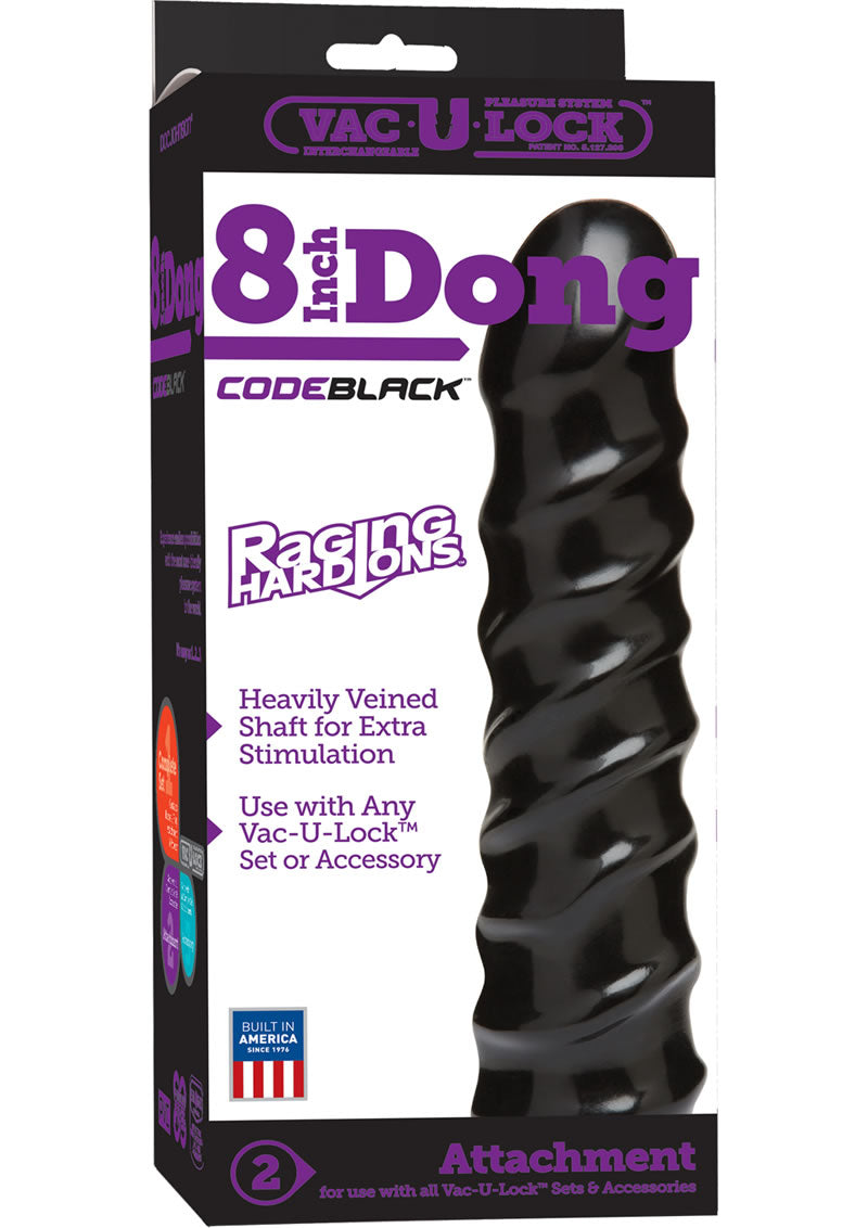 Accesorio para pene Vac U Lock Codeblack Raging Hard Ons, color negro, 8 pulgadas