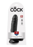 Consolador realista King Cock con bolas, color negro, 7 pulgadas