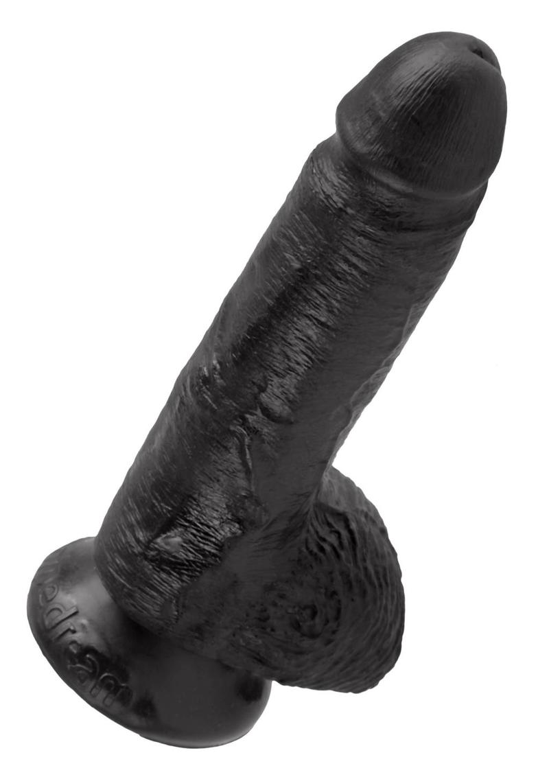 Consolador realista King Cock con bolas, color negro, 7 pulgadas