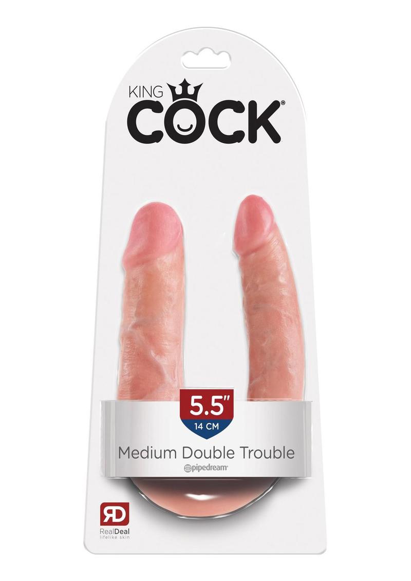 King Cock U-Shaped Medium Double Trouble Dildo Flesh